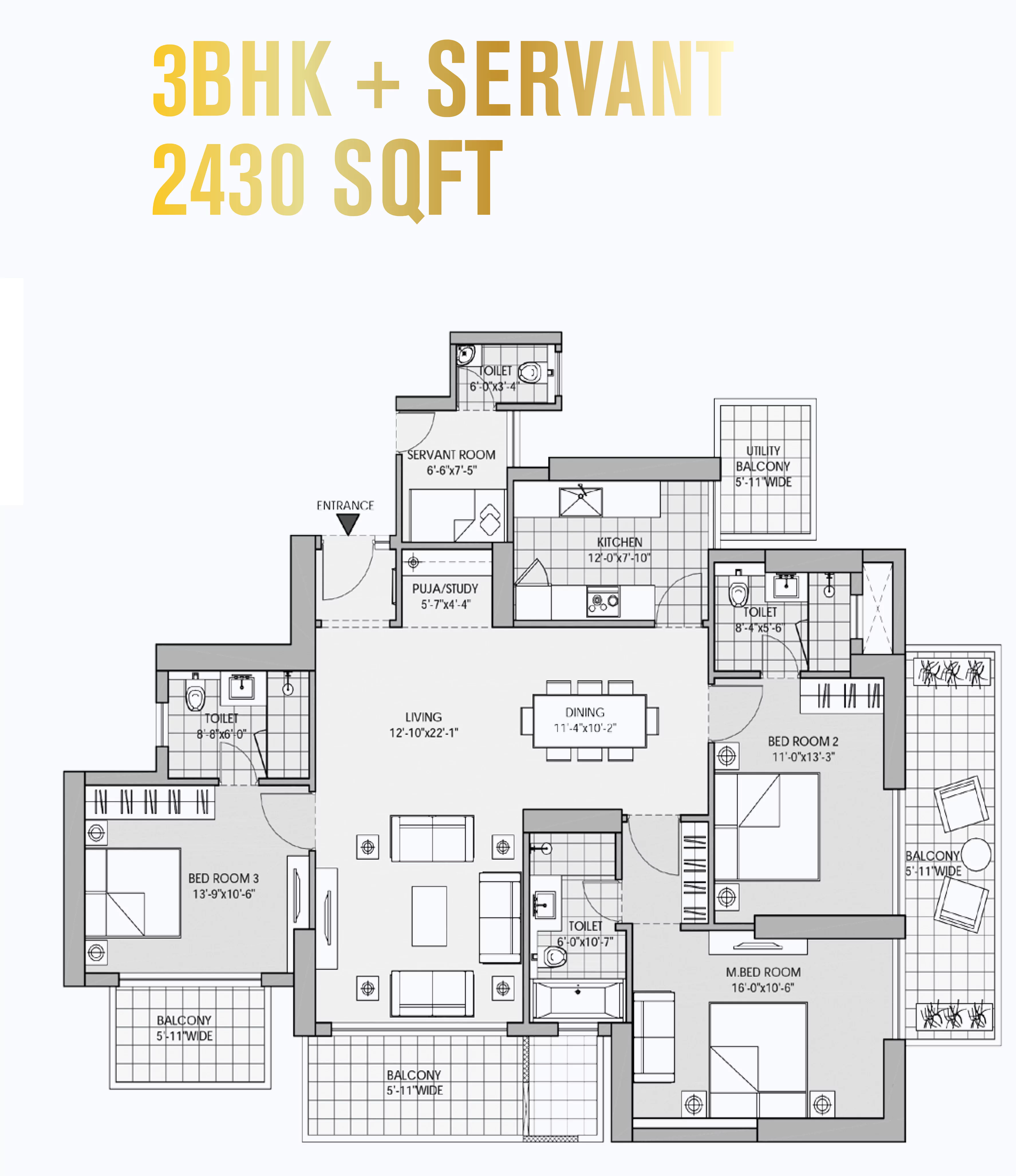 3 BHK Typical Floor Plan